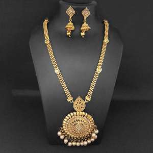 Kriaa Fine <b>Jewelry</b> <b>Set</b> Gold Plated Brown Austrian Stone and <b>Pearl</b> Necklace 1109861A - Product Image 1
