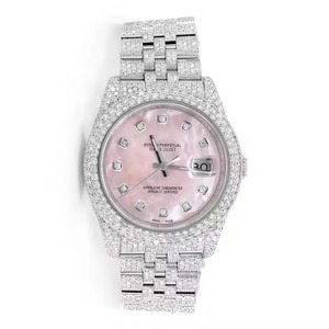 Lujo Mejor Calidad Rosa Dial Numeral Full Iced Cut Moissanite Diamante Reloj Antiguo Negocio Encanto Esfera de cristal Ventana - Product Image 1