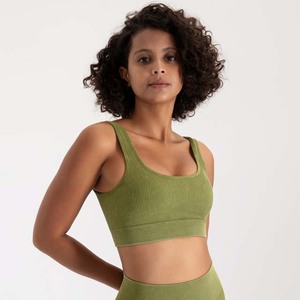 <b>Women</b> Denim-Imitating Knitted Seamless Yoga Wear High Waisted <b>Leggings</b> And Sports Bra Active Wear Fitness Running Yoga Set - Product Image 3