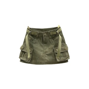 Otoño/Invierno/mujer verano moda corta Mini Falda vaquera recta estilo Y2K Logo cintura patrón sólido bolsillos respetuoso con el medio ambiente - Product Image 5