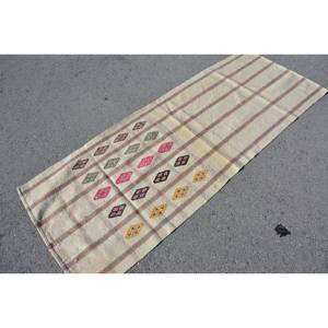 Modern <b>White</b> Vintage Turkish Rug 2.6 X 7 ft Boho Style Large Area Patchwork <b>Wool</b> Area for Entryway Rectangle Hallway Latex Rug - Product Image 4