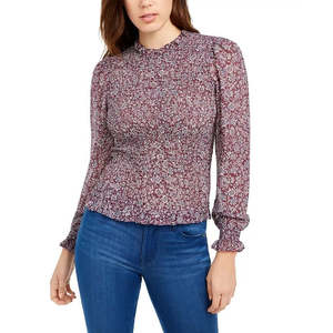 Q & a Top da donna con stampa floreale a smock viola taglia piccola - Product Image 1