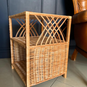 Handmade Wicker Bedside <b>Table</b> Boho Nightstand <b>Shelf</b> Unit - Product Image 2