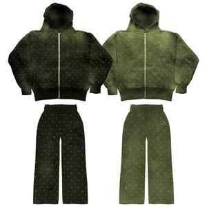 Ensemble survêtement vintage délavé à l'acide personnalisé, 2 pièces, streetwear, sweat-shirt à strass, jogging, survêtement pour hommes - Product Image 5