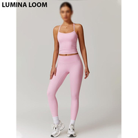 Conjunto Deportivo de 2 Piezas para Mujer, Top Deportivo sin Costuras de Secado Rápido y Transpirable con Hombros Descubiertos, Leggings con Estampado Floral, para Yoga y Fitness