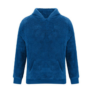 เสื้อฮู้ดขนสัตว์สำหรับสุภาพบุรุษ สีน้ำเงิน กำลังเป็นที่นิยม สวมใส่สบาย แบบเรียบง่าย ย้อมสีพื้น เสื้อฮู้ดขนสัตว์แบบสวมหัว พร้อมออกแบบและขนาดตามสั่ง - Product Image 1