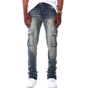 Custom Summer New Design <b>Men</b> <b>Flared</b> <b>Jeans</b> Patchwork Loose Hip Hop Denim Pants Washed <b>Jeans</b> - Product Image 3