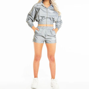 Conjunto Deportivo de Dos Piezas para Mujer, Chaqueta Cortavientos y Pantalones Cortos, Cierre Reflectante, Impermeable, Tela con Memoria Impresa, Personalizado 2026 - Product Image 1