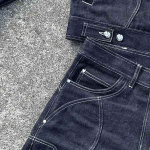 <b>Jacket</b> Two Piece Denim Short SetsManufacturers Custom Your Shorts <b>Men</b> Streetwear Distressed Denim Patch Trucker - Product Image 4