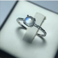 Bague ronde en pierre de lune bleue naturelle Vintage 925 Sterling Silver Indian Fine Jewelry Handmade Rainbow Blue Moonstone Stone Seller