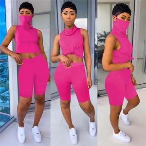 Plus Size Women Clothing Summer 2022 Gym Fitness Knee Length Scrunch Butt <b>Tights</b> Yoga Leggings Mask Design Sleeveless Crop Top - Product Image 3