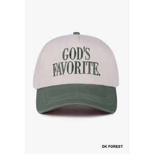 Gorra de Lona Verde Bosque con la Frase 'God's Favorite' para Uso Casual - Product Image 1