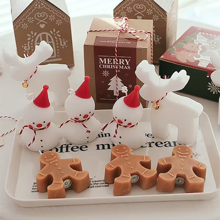 Tree Snowman Gingerbread Man Shape Candle Gift Set Soy Wax Aromatic