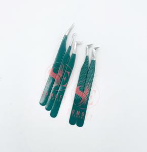 Dark Green Nano Technology Stainless Steel <b>Eyelash</b> Extension Tweezers Silver Fiber Tip Volume <b>Application</b> Sustainable Use - Product Image 2
