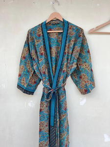 Kimono de seda crepé hecho a mano, vestido indio Vintage, bata para verano, Otoño, Primavera, Vestido de playa - Product Image 4