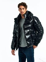 Veste matelassée noire brillante à capuche pour homme, fermeture éclair, doudoune d'hiver, coupe classique, vêtements de randonnée en plein air