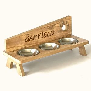 Station d'alimentation en bois de qualité supérieure pour animaux de compagnie avec détail artistique en agate - Product Image 3