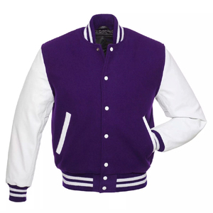 Chaqueta de lana de invierno para hombre personalizada bordada Varsity Letterman con capucha larga piel de vaca trabajo CollegeBaseballjacket para hombre - Product Image 1
