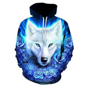 Sweat à capuche surdimensionné pour homme avec impression graphique 3D Wolf Streetwear d'automne Sweat à capuche animal Tops - Product Image 1