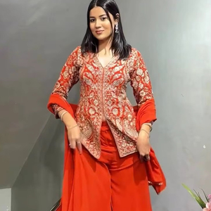 Sharara Suit Mujer Étnico Kurta Pijama Sharara South Faux Georgette Tela Mejor Calidad Fiesta Causal Ropa Formal India - Product Image 1