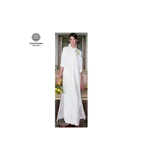 Made in Italy Elegant white long dress with original embroidery of lemons for women and minimal simple brides