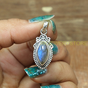 Natural Blue <b>Labradorite</b> Gemstone Marquise Shape 925 Sterling Silver Handmade Boho Designer <b>Pendant</b> Jewelry For Women & Girls - Product Image 4