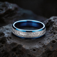 Bague unisexe en carbure de tungstène bleu avec incrustation de météorite, électroplaquée, style couple, pour fiançailles et fêtes, vente en gros directe d'usine JLM