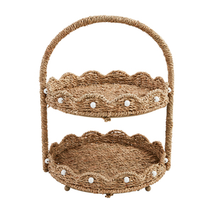 Bandeja decorativa de algas marinas tejidas de 2 niveles con asas Bandejas para servir de algas marinas tejidas a mano hechas a mano de Vietnam - Product Image 3