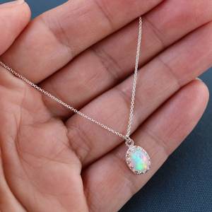 Collier pendentif en opale éthiopienne délicate, argent sterling 925, bijoux en pierres précieuses, cadeau élégant pour femmes, collier de luxe - Product Image 1