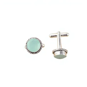 Mancuernillas de Calcedonia Azul Aqua Hechas a Mano con Diseño Exclusivo, Chapadas en Plata de Ley 925, Joyería de Lujo para Bodas, Unisex - Product Image 6