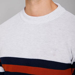 Block Stripe Knit Jumper Azul marino Naranja Blanco Casual Streetwear Pullover Calidad superior Hecho Suéteres de manga larga para hombres - Product Image 6