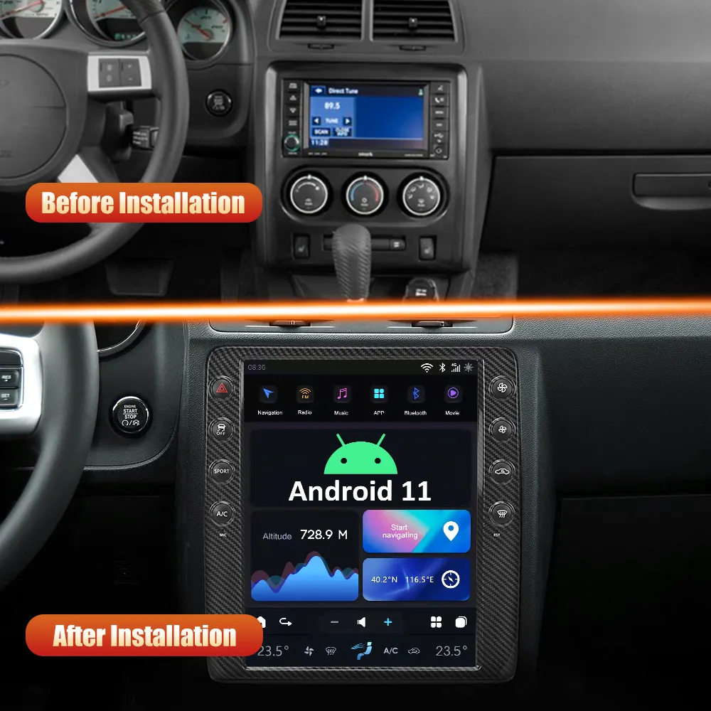Schermo verticale AuCar 12.1 "Android 11 per Dodge Challenger 2008-2014 auto AutoRadio navigazione GPS lettore multimediale unità principale