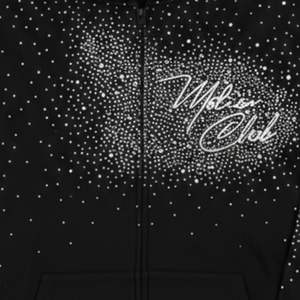 <b>Mens</b> Rhinestone <b>Zip</b> <b>Up</b> <b>Hoodie</b> <b>Black</b> Sparkle Crystal Studded Streetwear Hooded Sweatshirt Casual Statement Outerwear - Product Image 4