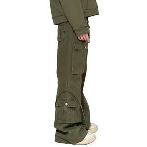 Pantalon cargo en denim de haute qualité, jeans grande taille délavés à l'acide pour hommes avec LOGO personnalisé, vêtements de rue à taille moyenne et jambe large, 2025 - Product Image 6