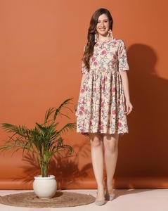 Vestido bohemio de algodón estampado a mano indio, ropa informal de verano Floral, cintura Natural, tejido ecológico hecho a mano perfecto - Product Image 4