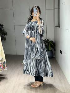 Robe de soirée modeste et attrayante à séchage rapide, motif Leheriya, bordure en dentelle, doublure en coton, pour mariage, fête, bal, Diwali - Product Image 3