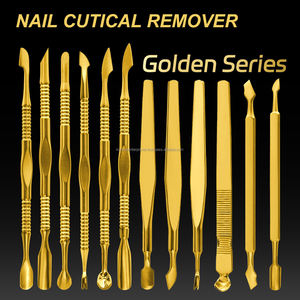 ที่ดันหนังกำพร้าแบบสองหัว คุณภาพสูง ทำจากไทเทเนียมโกลด์ ใช้ซ้ำได้ สำหรับทำเล็บ ขจัดเซลล์ผิวที่ตายแล้ว สามารถปรับแต่งสีโลโก้ได้ - Product Image 6