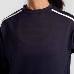 Sweat-shirt pour femme Swayline, bleu marine, de haute qualité, à capuche, surdimensionné, avec décoration brodée, en tissu tricoté en soie - Product Image 5