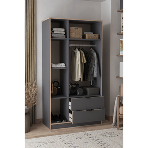 Armario Arden de Tres Puertas y Dos Cajones, Mueble de Almacenamiento Moderno para Dormitorio, Organizador de Armario de Madera - Product Image 4