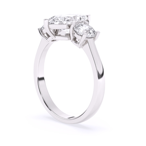 3,5 quilates Marquesa forma laboratorio crecido diamante tres piedras diamante anillo de bodas 14K oro blanco F Color VVS2 claridad IGI certificado - Product Image 4