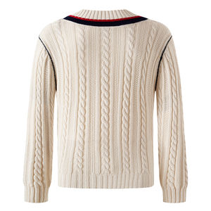 Logo brodé Designer de luxe pull blanc en coton surdimensionné pull classique en tricot câblé pull en tricot pour hommes - Product Image 2