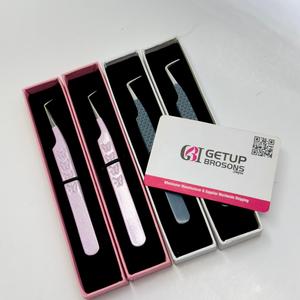 Pinzas Profesionales de Acero Inoxidable para Extensión de Pestañas, Punta Fina de 90 Grados, Diseño de Mariposa, Punta Plateada, Largas - Product Image 2