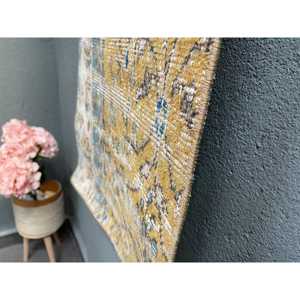 Turkish 1.7x4.1 ft Rug, Vintage Rug, <b>Brown</b> Ikat <b>Wool</b> Rug - Product Image 3