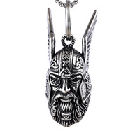 Vente en gros de bijoux pour hommes en acier inoxydable guerrier spartacus casque cloche collier viking odin pendentif