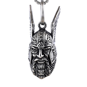 Venta al por mayor hombres joyería de acero inoxidable Guerrero Espartaco casco campana collar vikingo Odin colgante - Product Image 2