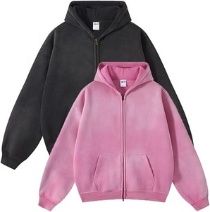 Sweat à capuche surdimensionné pour homme avec logo personnalisé, double fermeture éclair, effet délavé, 100% coton molletonné, fermeture éclair, écologique, respirant, motifs brodés - Product Image 6