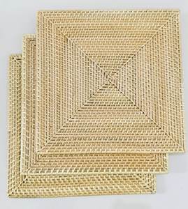Square Rattan Placemat for Wedding <b>Natural</b> <b>Hand</b> Woven Rattan Placemats Flower Wholesale From Vietnam - Product Image 5