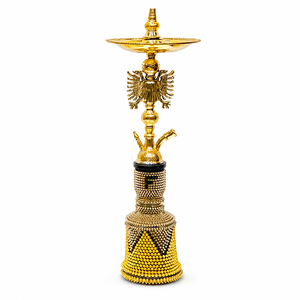 Cachimba albanesa de lujo, de alta calidad, de latón macizo pesado, con acabado lacado en oro, decorativa, única, de simulación egipcia, tipo recto. - Product Image 1