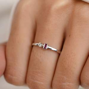 แหวนเพชรทับทิมธรรมชาติทำด้วยมือและ100% สวยทันสมัยแหวนซ้อนหินสองชั้น14K แหวนเครื่องประดับทองขาว - Product Image 2