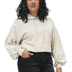Sudadera con capucha corta OEM para mujer, fabricante de sudaderas con capucha cortas, sudadera con capucha lisa desgastada unisex, logotipo personalizado de gran tamaño - Product Image 1